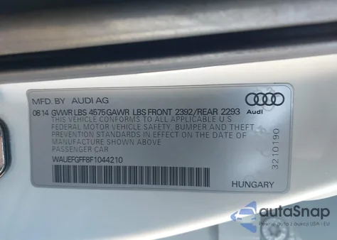 2015 Audi A3 2.0T Premium from USA, damaged, VIN WAUEFGFF8F1044210